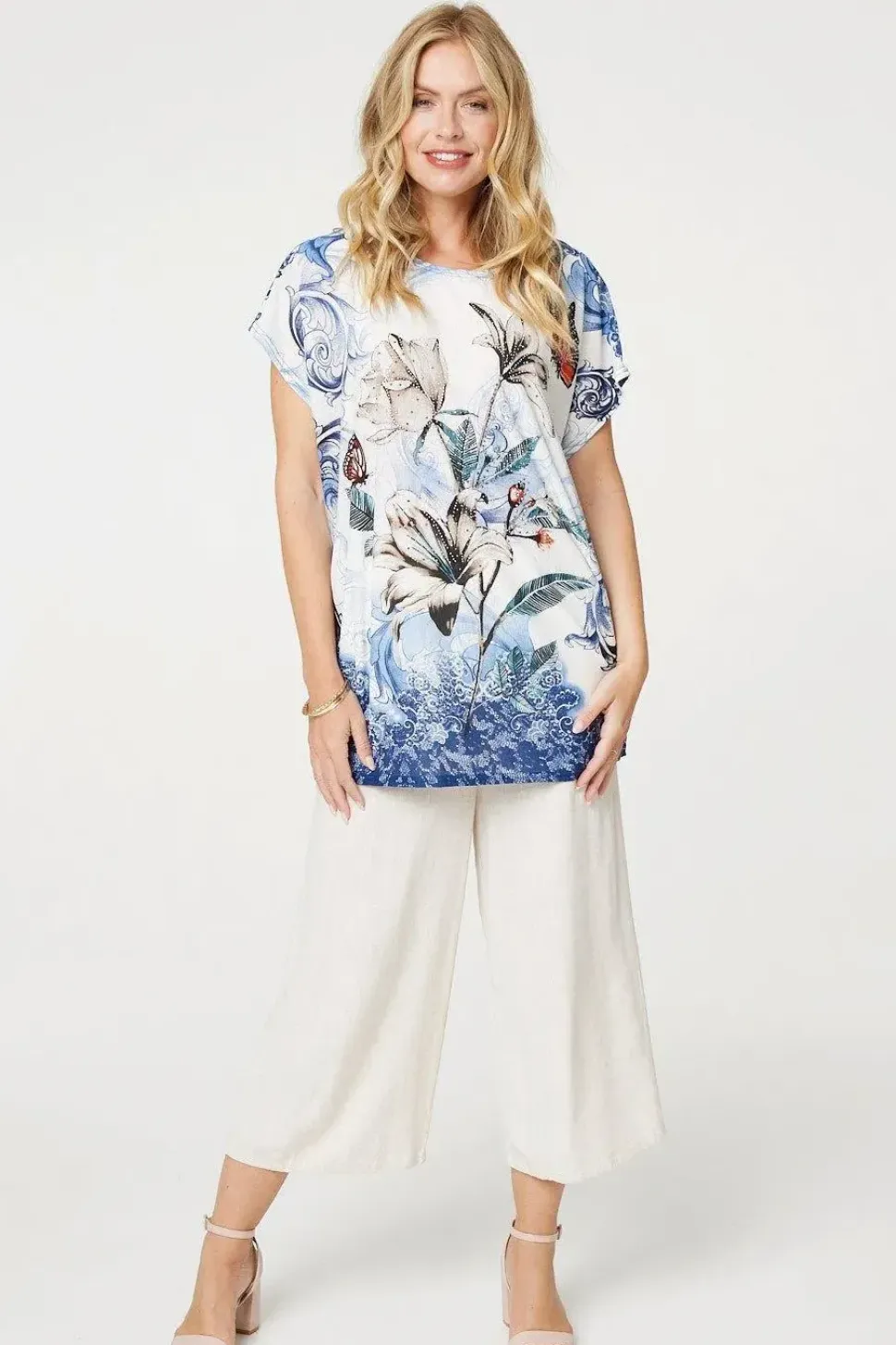 Embellished Floral Tunic Top