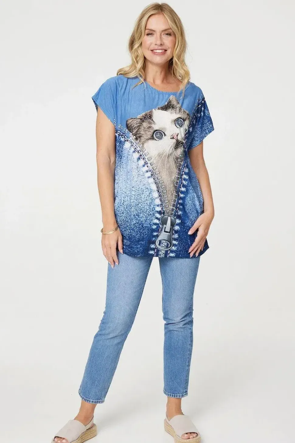 Embellished Graphic Print Tunic Top