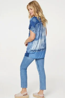 Embellished Graphic Print Tunic Top