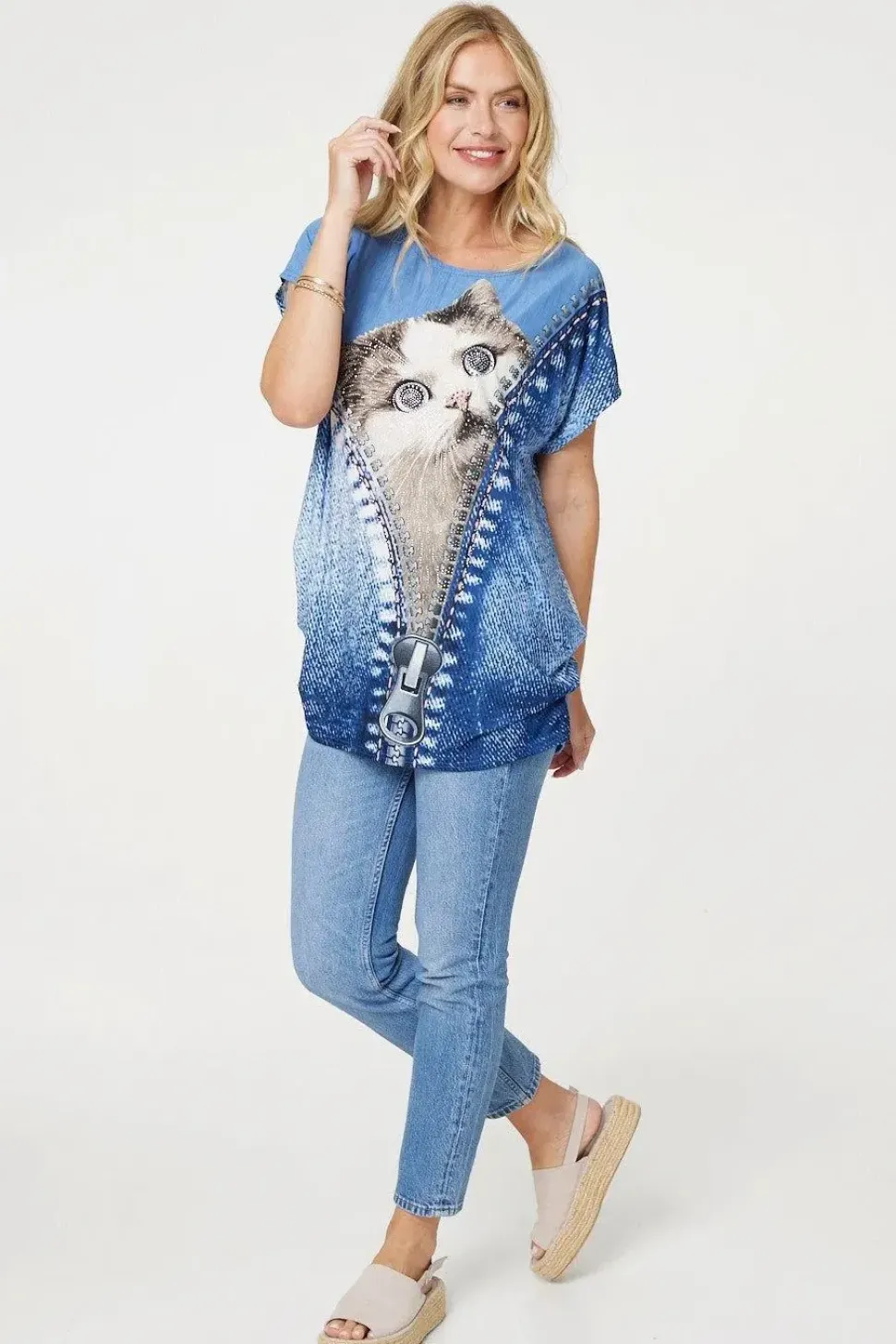 Embellished Graphic Print Tunic Top