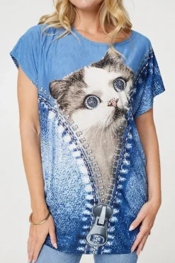 Embellished Graphic Print Tunic Top