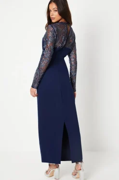 Embellished Long Sleeve Column Maxi Dress