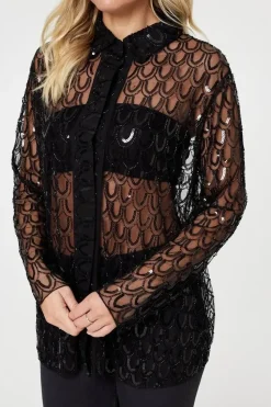 Embellished Long Sleeve Sheer Shirt
