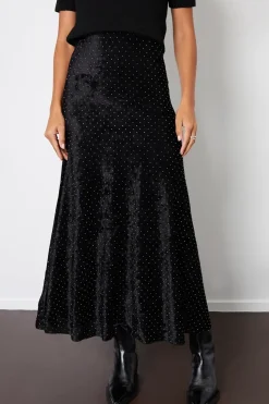 Embellished Mesh Velvet Maxi Skirt
