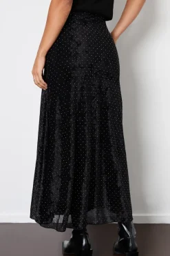 Embellished Mesh Velvet Maxi Skirt