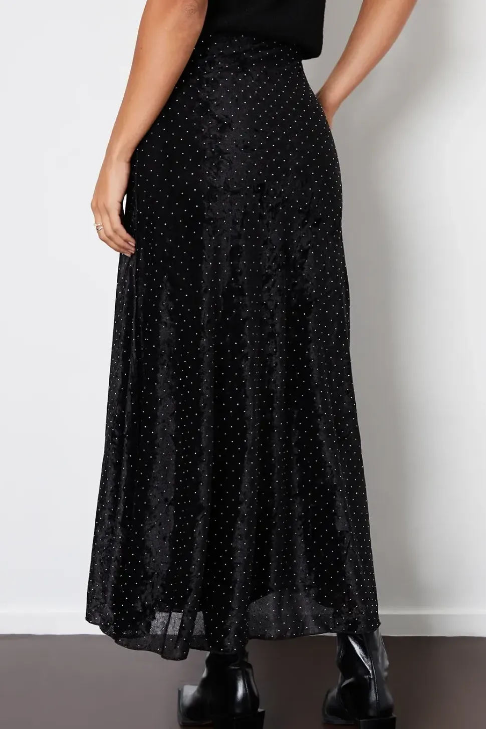 Embellished Mesh Velvet Maxi Skirt