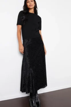 Embellished Mesh Velvet Maxi Skirt