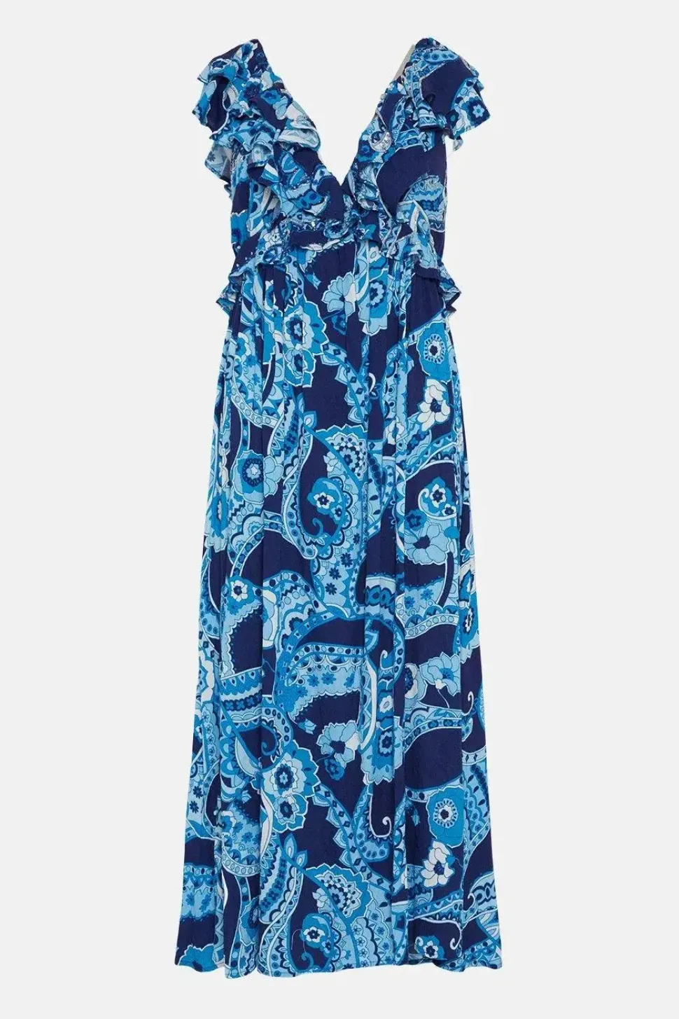 Embellished Paisley Floral Ruffle Midi Dress