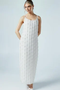 Embellished Pearl And Beads Column Bridal Maxi Dress