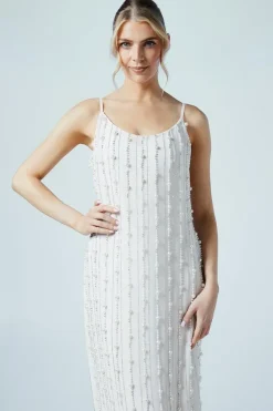 Embellished Pearl And Beads Column Bridal Maxi Dress