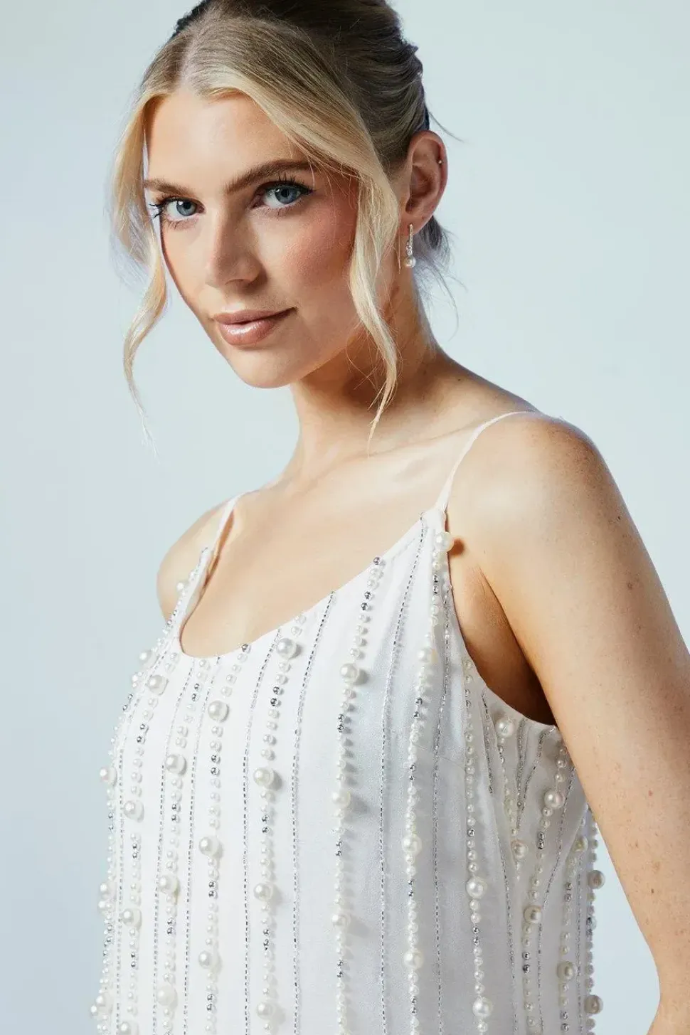 Embellished Pearl And Beads Column Bridal Maxi Dress