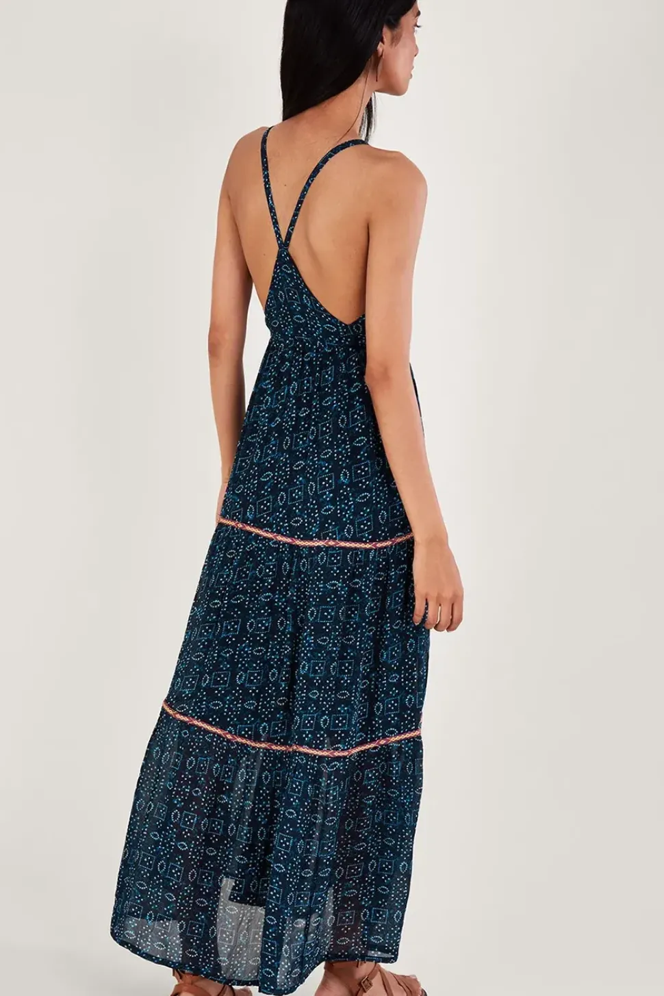Embellished Print Maxi Cami Dress in Sustainable Viscose