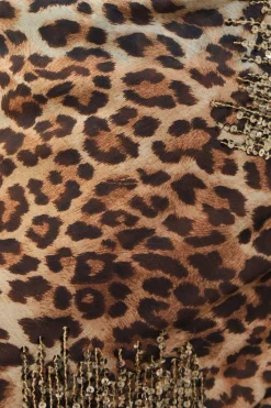 Embellished Sequin Leopard Chiffon Cowl Neck Bias Cut Midaxi Dress
