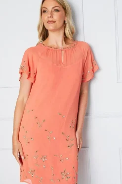 Embellished Short Sleeve Shift Dress