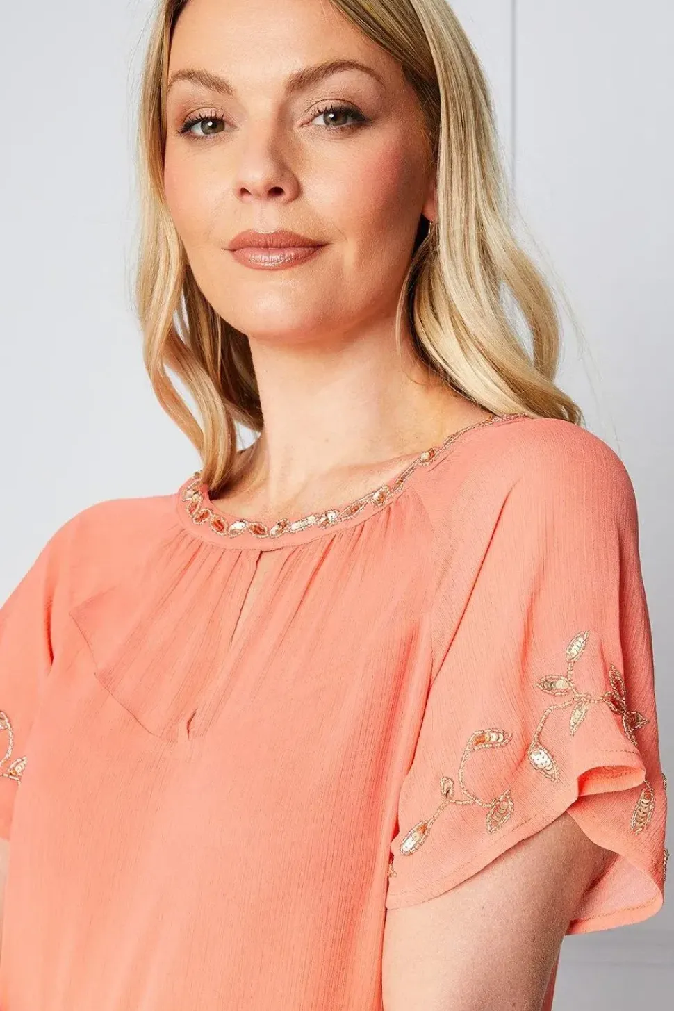 Embellished Short Sleeve Shift Dress