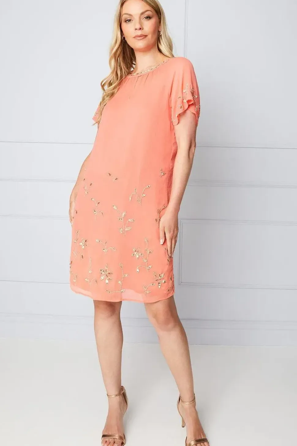 Embellished Short Sleeve Shift Dress