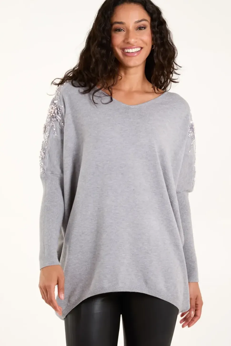 Embellished Shoulder V Neck Jumper