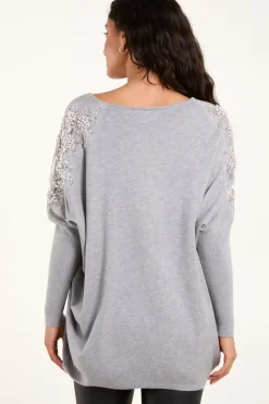 Embellished Shoulder V Neck Jumper