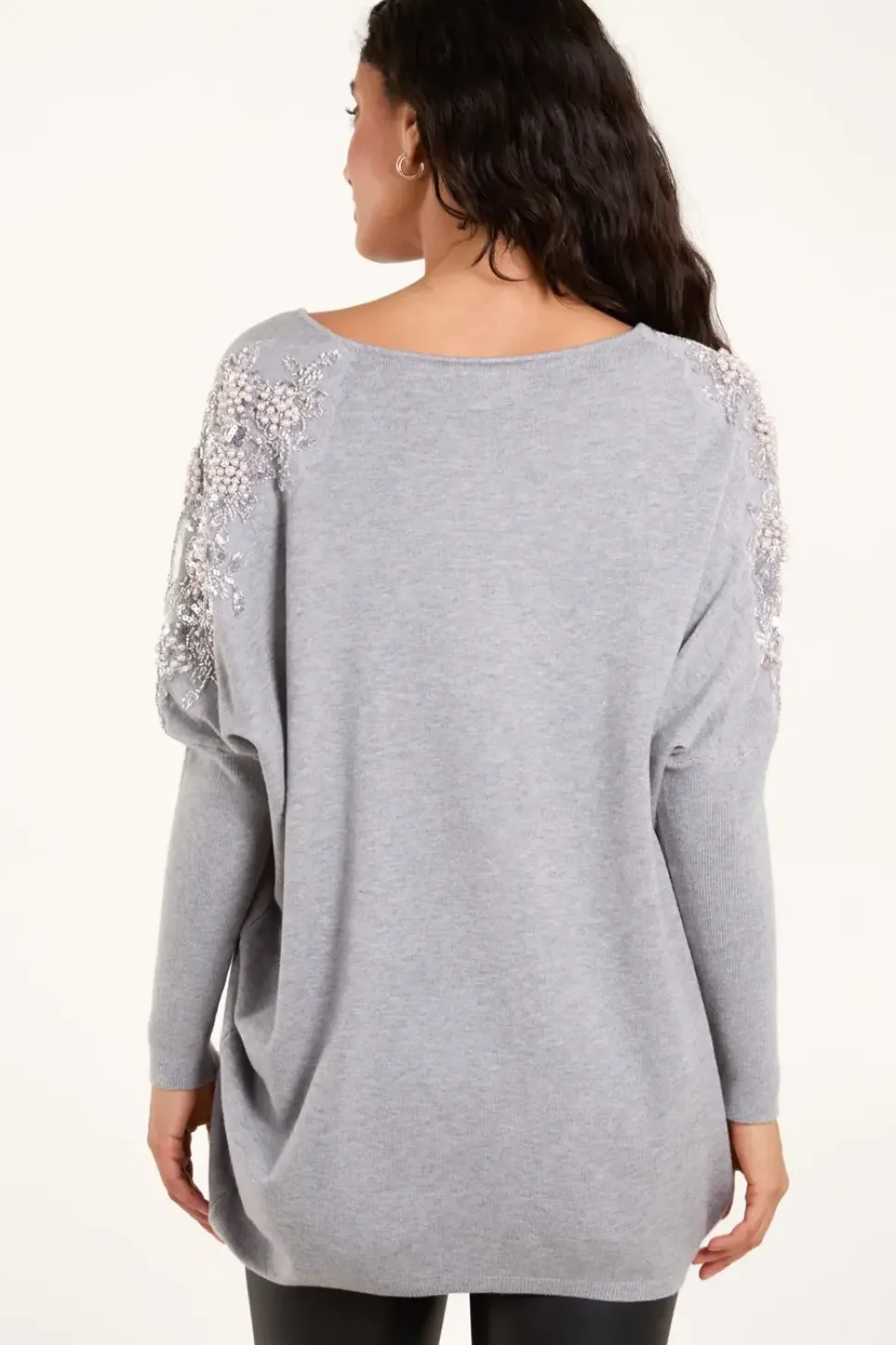 Embellished Shoulder V Neck Jumper