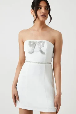 Embellished Statement Bow Crepe Mini Dress