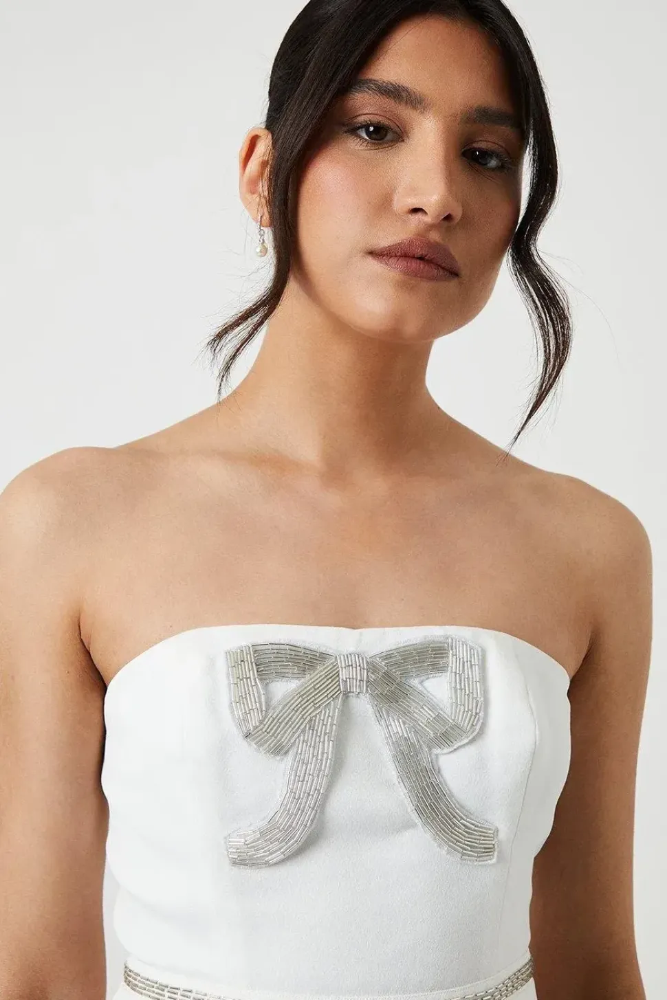 Embellished Statement Bow Crepe Mini Dress