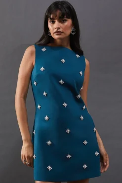 Embellished Structured Sleeveless Sequin Mini Dress