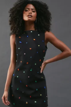 Embellished Structured Sleeveless Sequin Mini Dress
