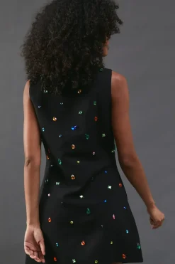 Embellished Structured Sleeveless Sequin Mini Dress