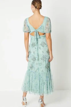 Embellished Sweetheart Neck Mesh Dress