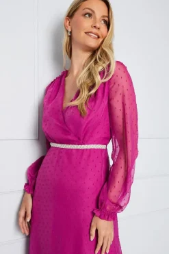 Embellished Waist Ruffle Midi Dress