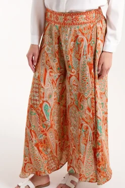 Embellished Waist Wide Leg Trousers