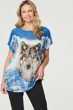 Embellished Wolf Print T-Shirt