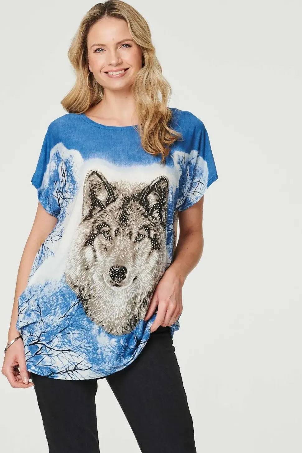 Embellished Wolf Print T-Shirt