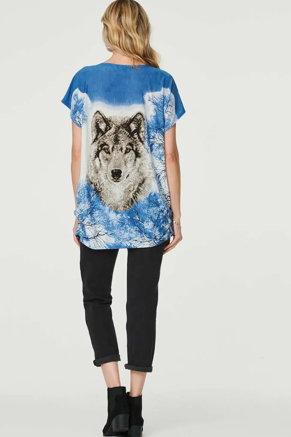 Embellished Wolf Print T-Shirt