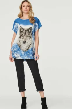 Embellished Wolf Print T-Shirt