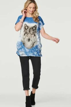Embellished Wolf Print T-Shirt
