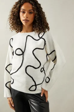 Embroidered Batwing Knitted Top