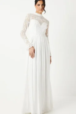 Embroidered Bodice Maxi Wedding Dress