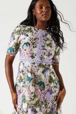 Embroidered Floral With Laid On Lace Midi Dress