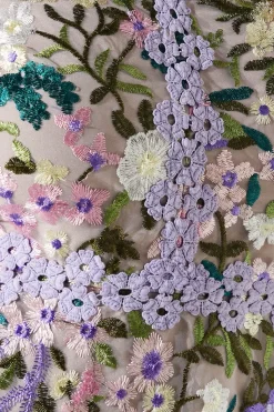 Embroidered Floral With Laid On Lace Midi Dress