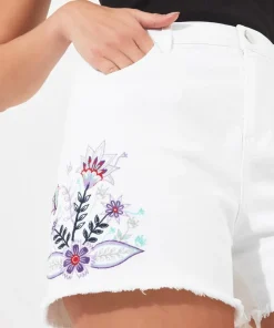 Embroidered High Waisted Denim Shorts