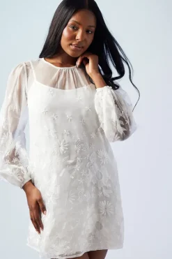 Embroidered Organza Mini Wedding Dress