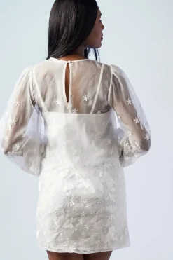Embroidered Organza Mini Wedding Dress
