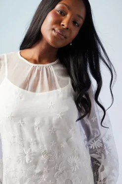 Embroidered Organza Mini Wedding Dress