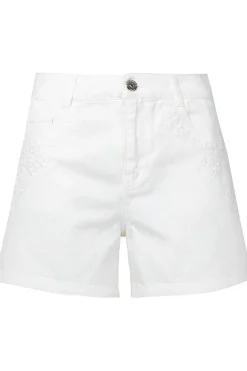 Embroidered Pocket Classic White Denim Shorts