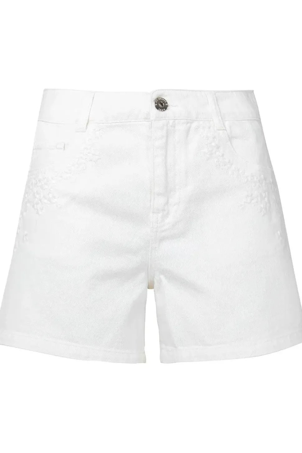 Embroidered Pocket Classic White Denim Shorts