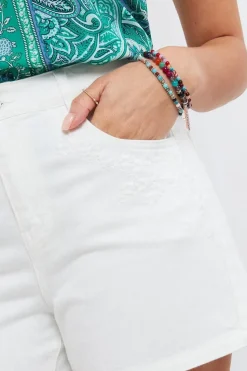 Embroidered Pocket Classic White Denim Shorts