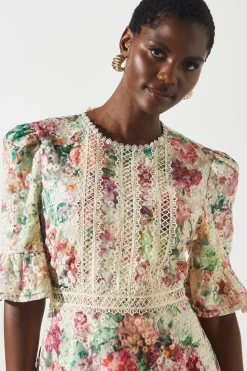 Embroidered Printed Tiered Dress