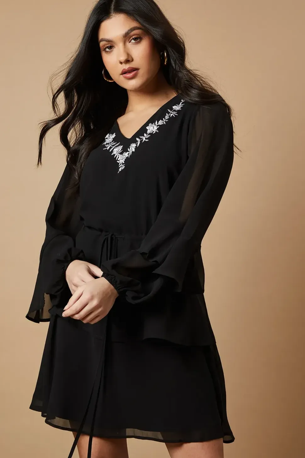 Embroidered Ruffle Tier Mini Dress