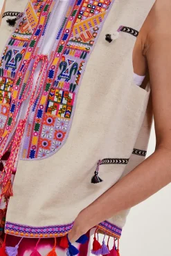 Embroidered Statement Tassel Waistcoat